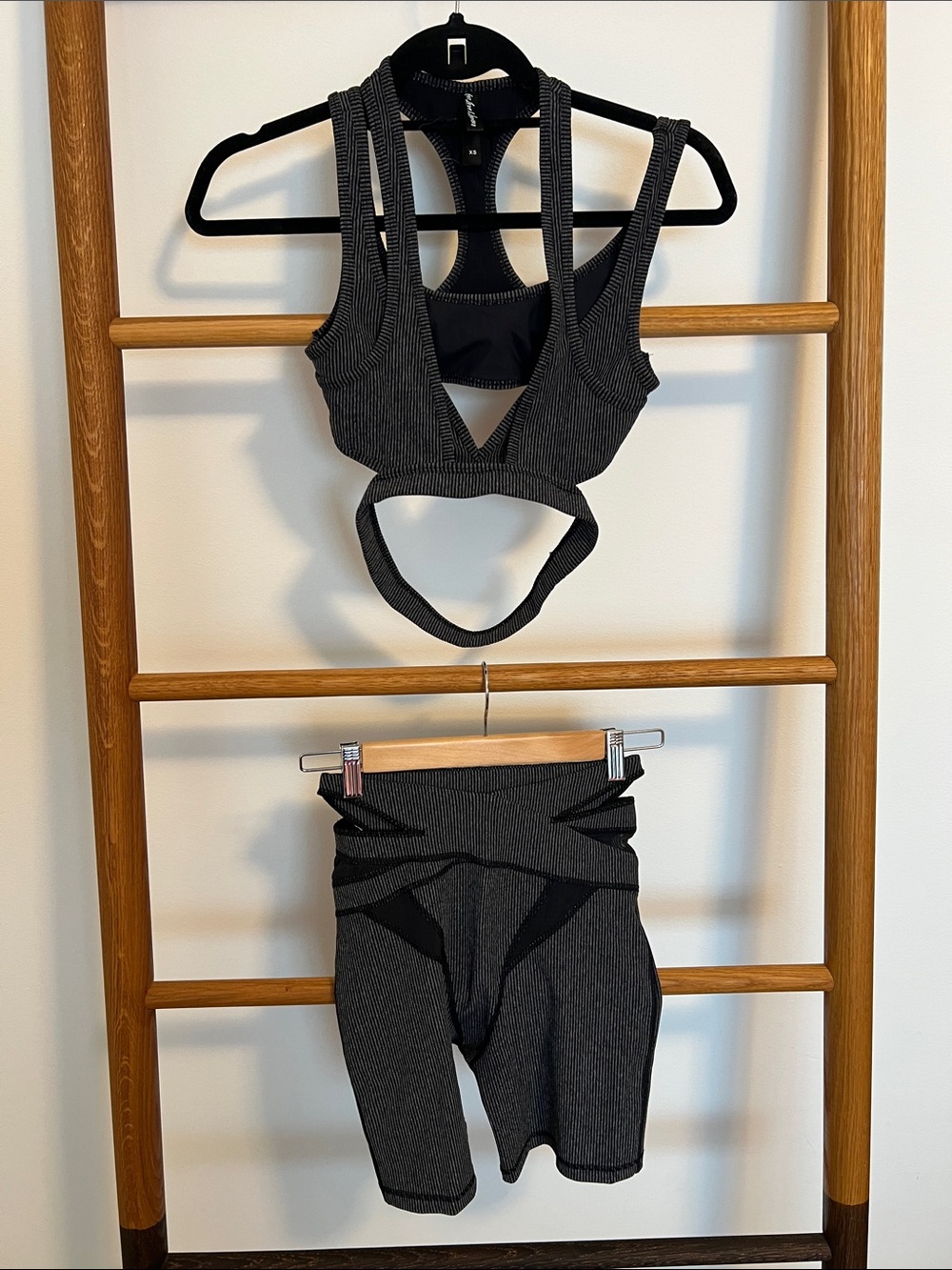 For Love & Lemons Charcoal Black Cutout Crop Top & Biker Shorts Set - Size XS